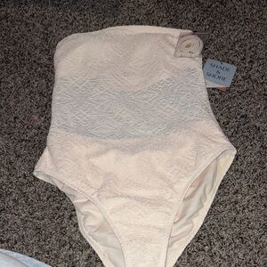 Shade & Shore Cream Textured One-Piece Swimsuit for Kids